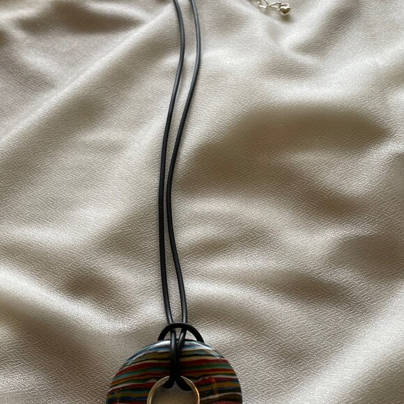 Jay King Rainbow Calsillica reversible Disk Necklace on leather adjustable cord - Picture 6 of 11